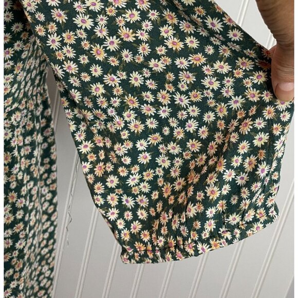 American Eagle Green Floral Mini Dress With Puff Sleeves Back Tie & Zipper Sz M - Picture 6 of 16